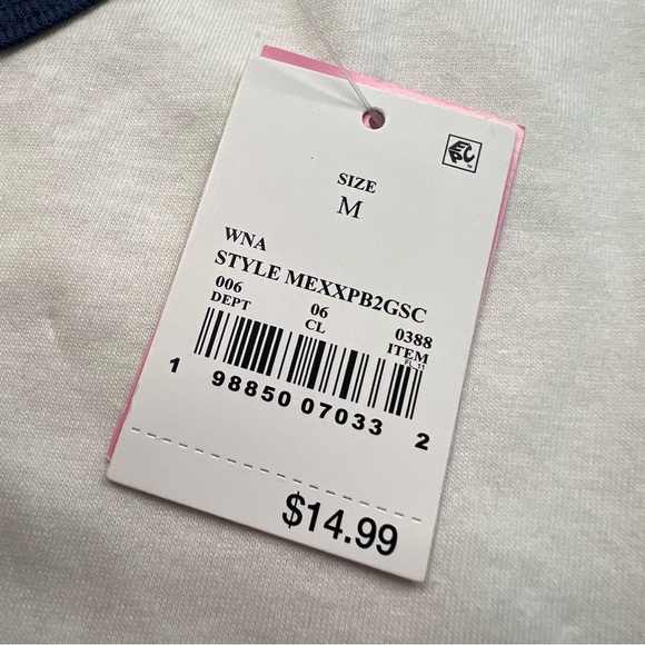 Mighty Fine La Dolce Vita Graphic Ringer Tee Sz M White/Navy - Picture 4 of 7